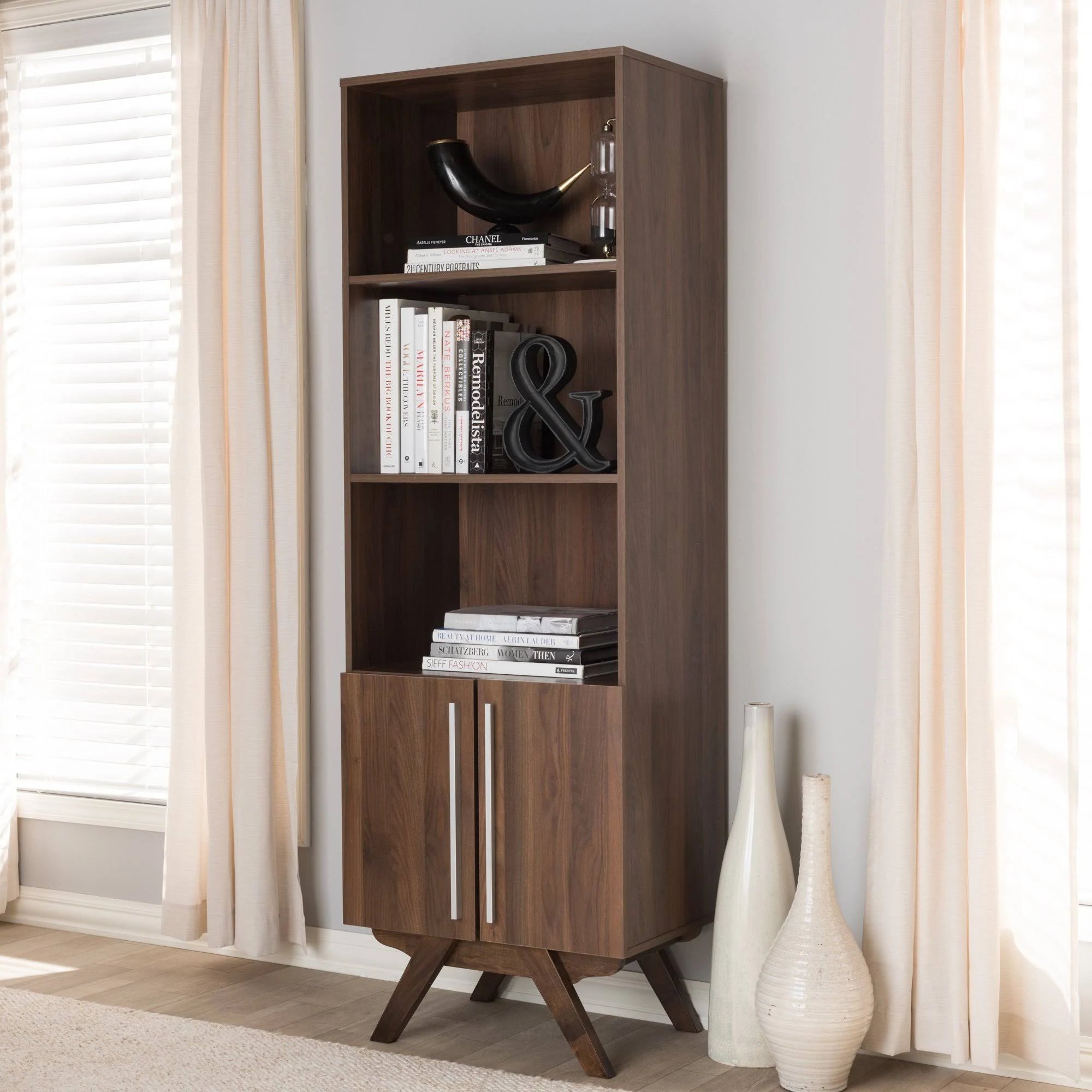 Walnut Brown Wood Bookcase F501312