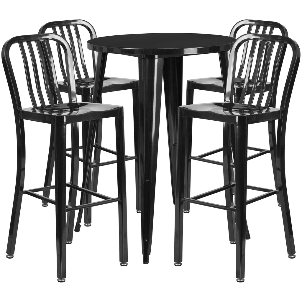Yellow Metal Indoor-Outdoor Bar Table Set with 4 Vertical Slat Back L199686