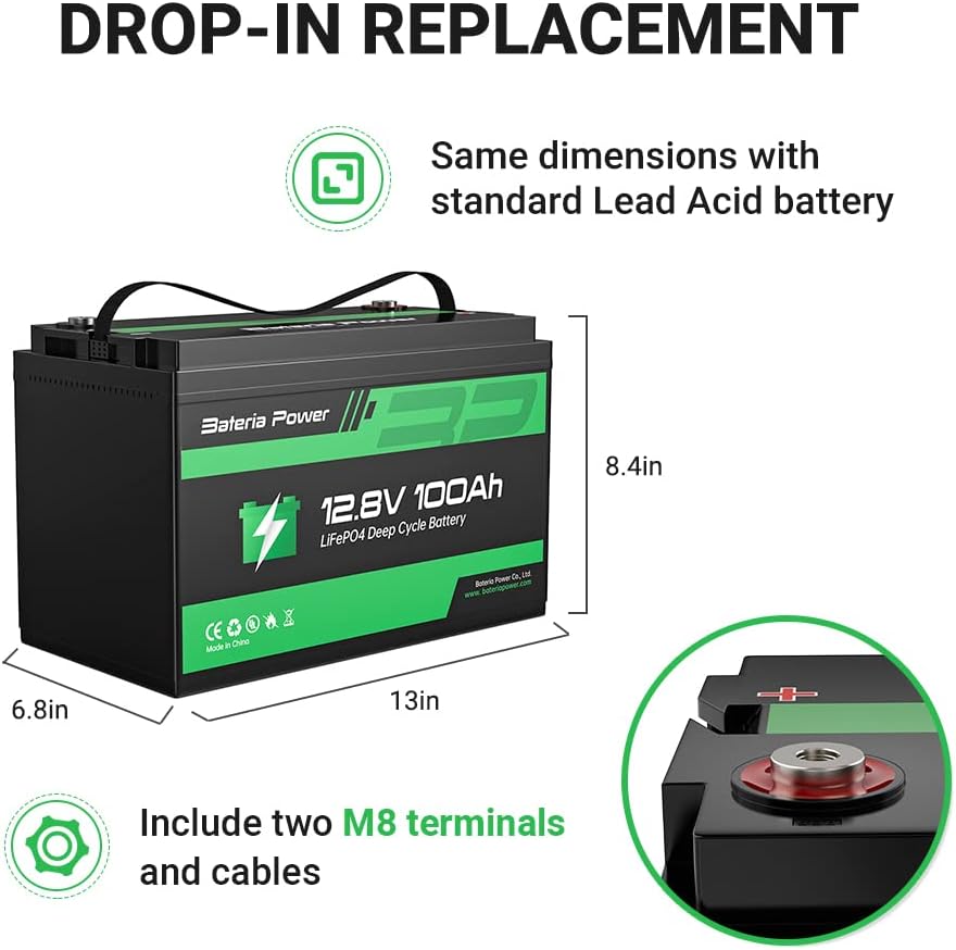 12V 100Ah LiFePO4 Deep Cycle Lithium Battery with Built-in BMS A22994