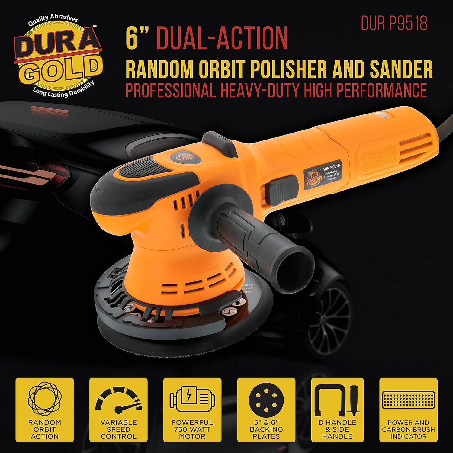 6 Random Orbit Dual-Action Polisher Buffer Sander with 8 Waffle Foam Pad Kit D9010