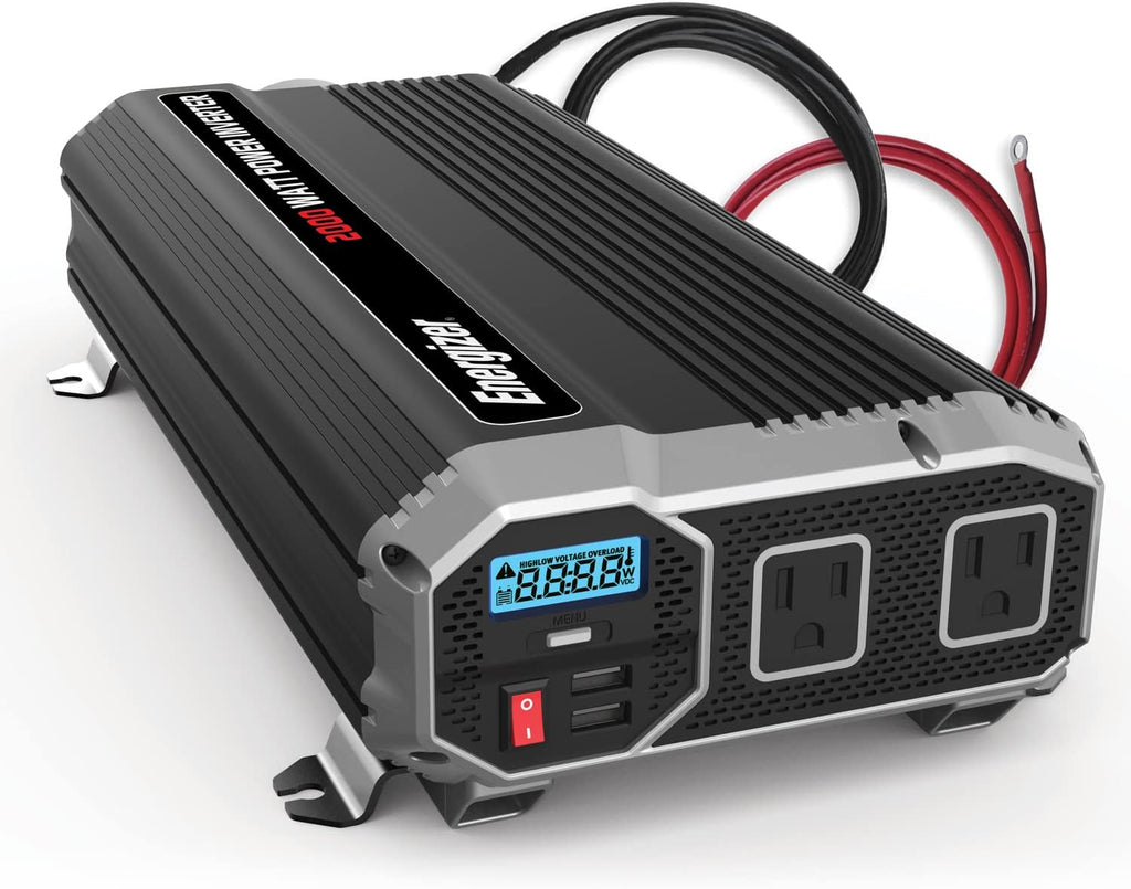 1100 Watts Power Inverter, 12V to 110 Volts, Two AC Outlets, Two USB Ports, Pack of 2 L7940