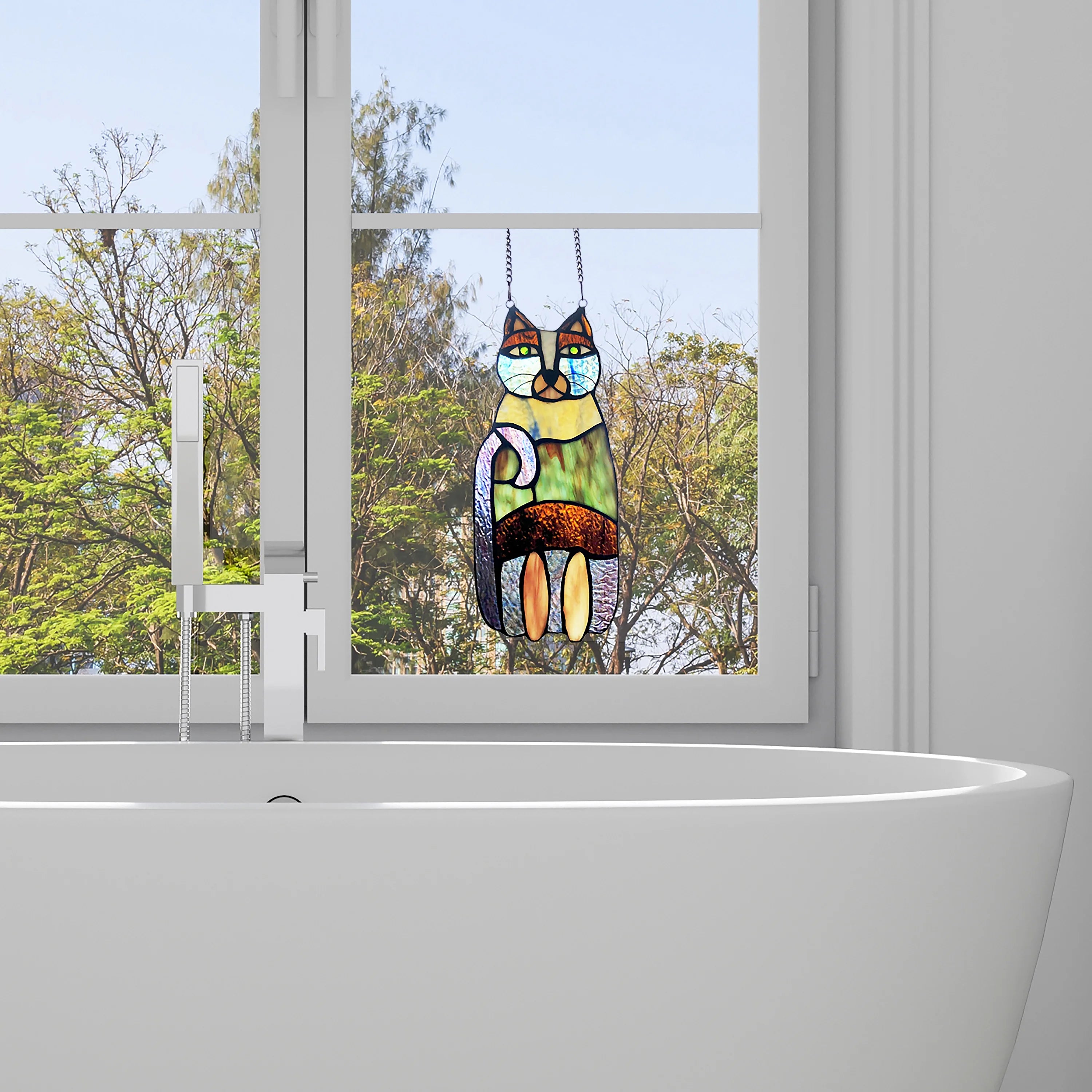 Crazy Cat Stained Glass Window Panel U954