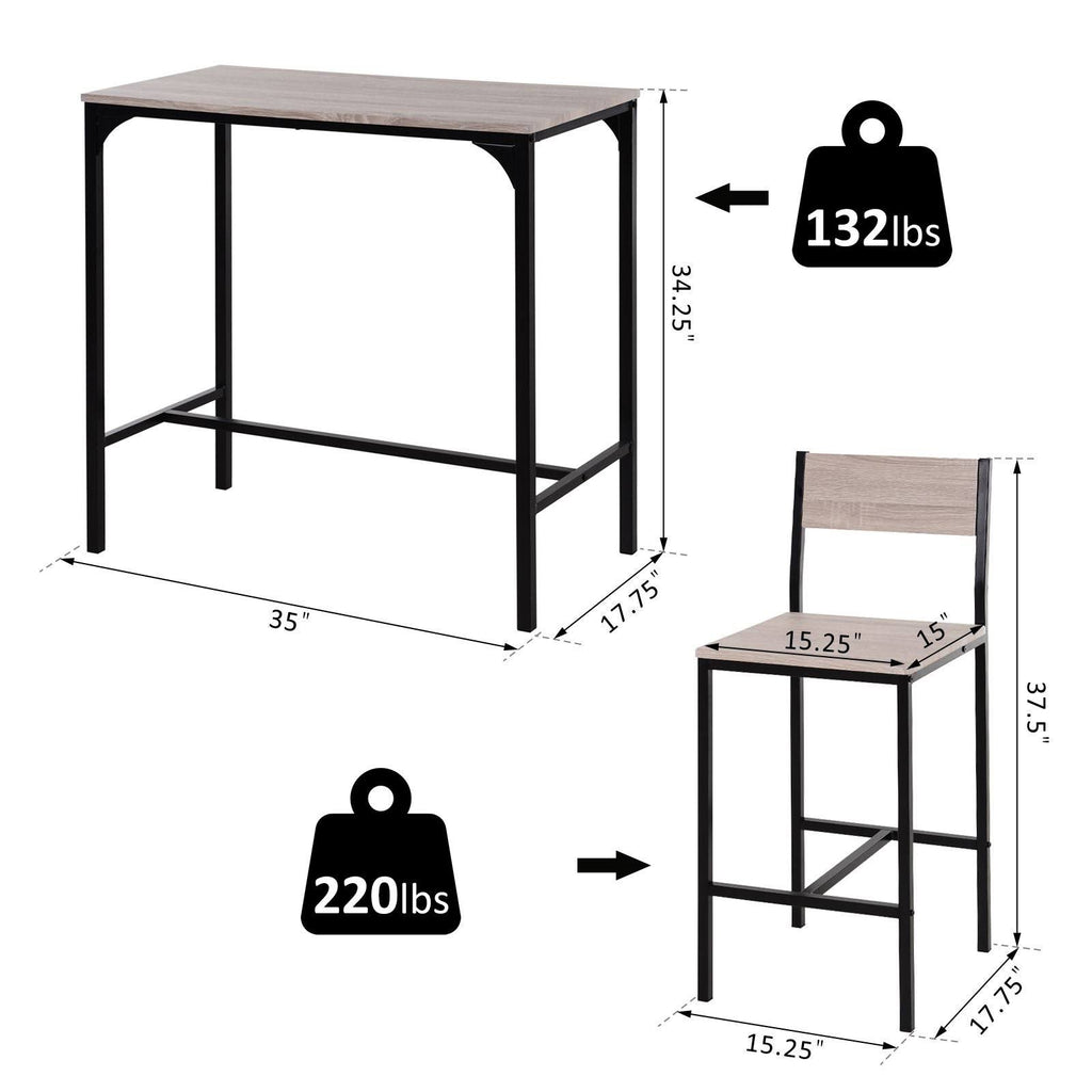 Industrial Counter Height 3-Piece Dining Set - Black - Rectangular F9420