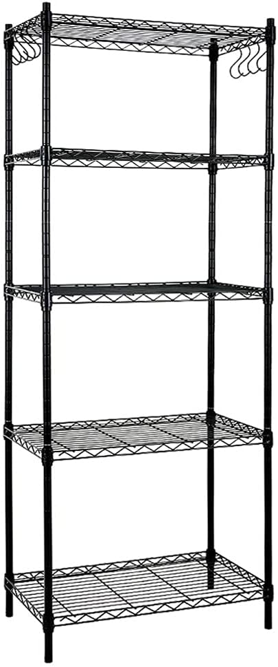 5-Shelf Steel Wire Shelving Unit with 8-Hook, Black, Pack of 2 G229