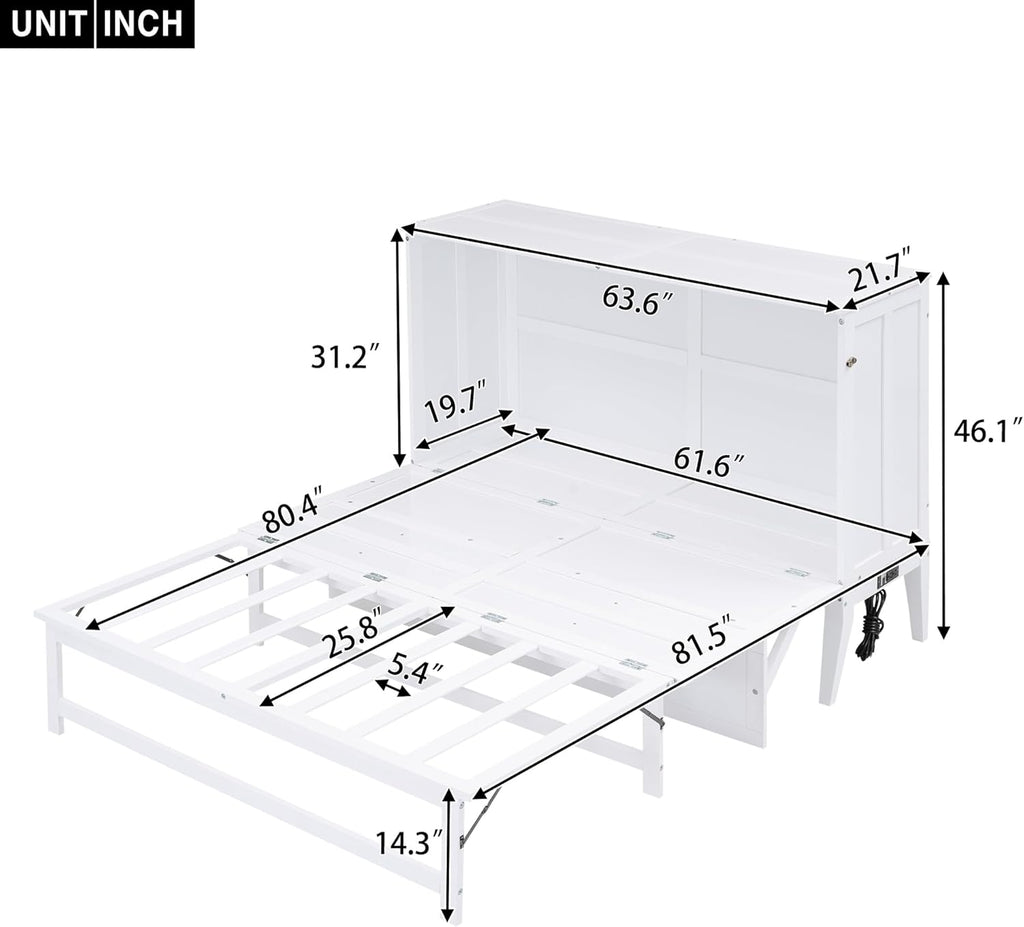 White Queen Murphy Bed Chest with Charging Station J31455