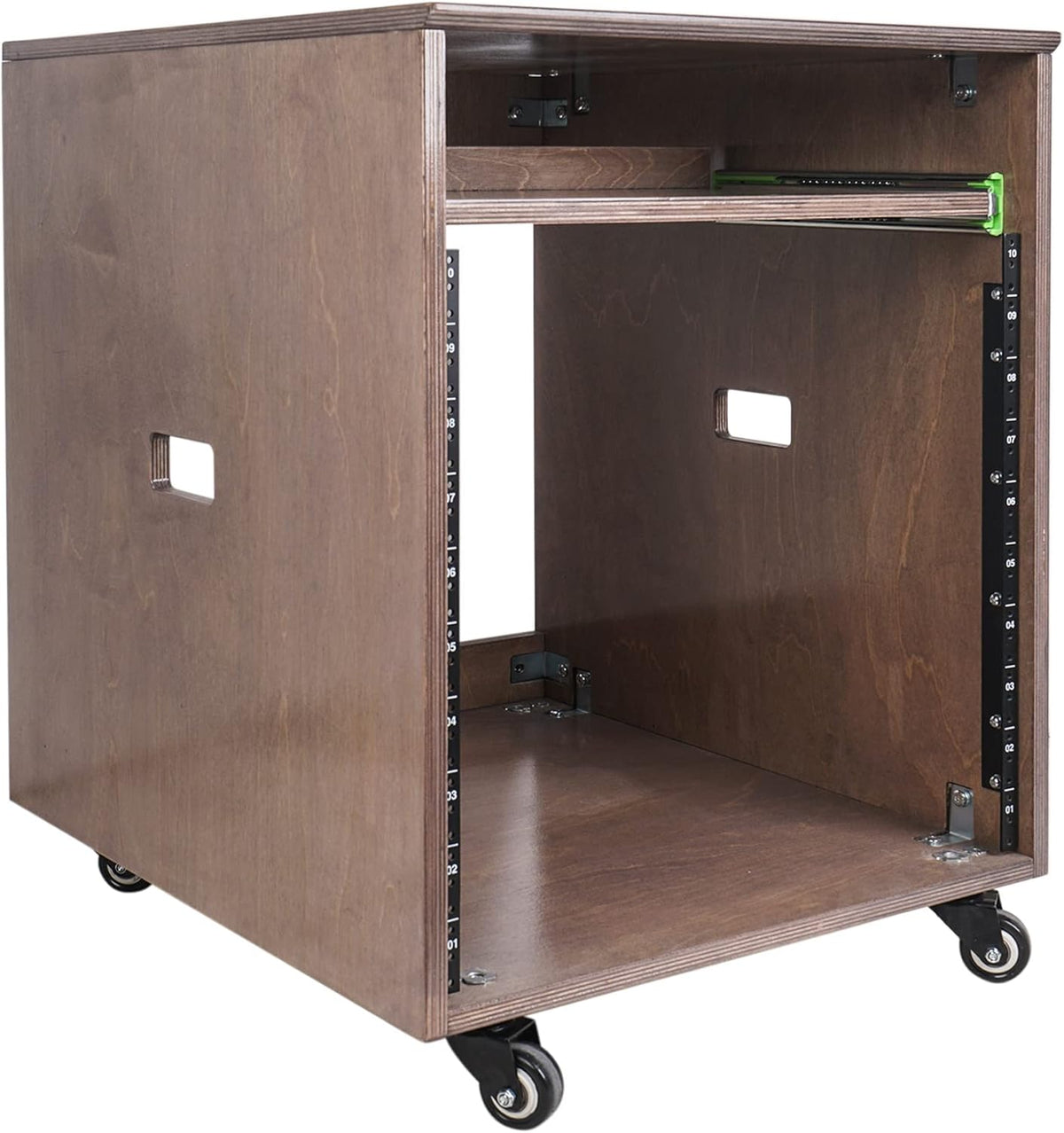 12U Slanted Studio Rack with 2U Drawer, Plywood, Weathered Gray Y1338