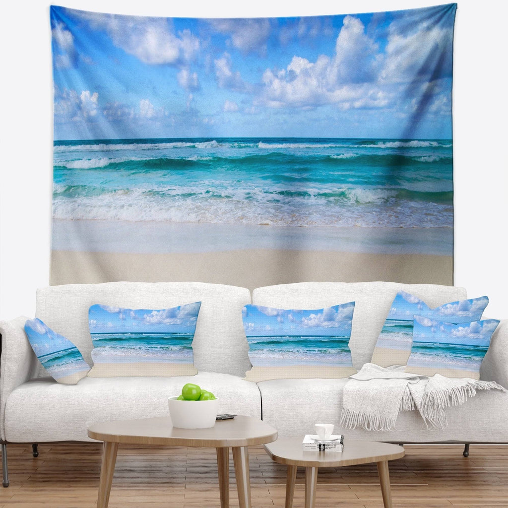 Serene Blue Tropical Beach Seashore Wall Tapestry - 80 in. x 68 in. J507