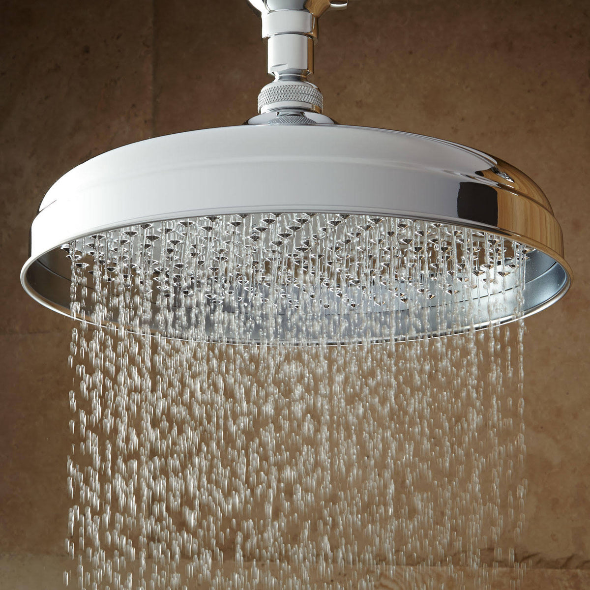 Chrome Rainfall Shower Head with Ornate Arm H425