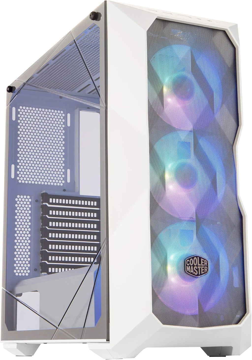 White Airflow ATX Mid-Tower with Polygonal Mesh Front Panel, Tempered Glass, Three 120mm ARGB Fans V89032