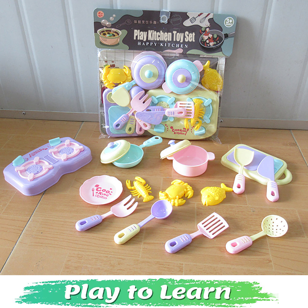 13Pcs Pretend Cooking Playset with Pot, Pan, Cooking Utensils and Play Food I170863