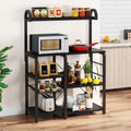 35.5 inches Industrial Kitchen Cart with Wire Basket and 6 Hooks (Black) D69679