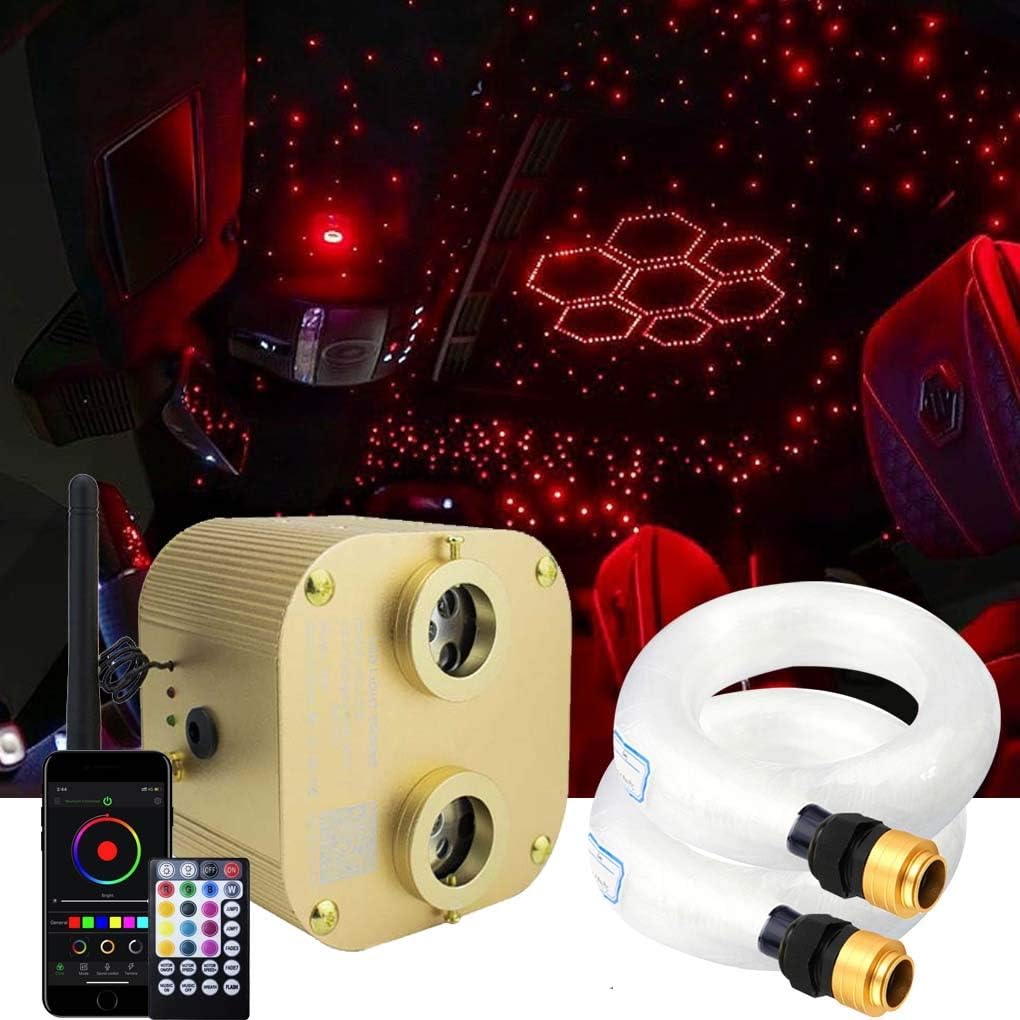 Bluetooth Fiber Optic Ceiling Lighting Kits 1100pcs 13.1ft Dual Port RGBW Sound Remote Control J22707