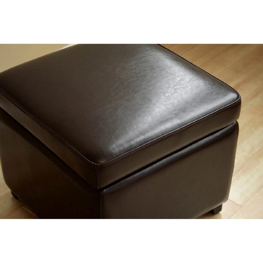 Dark Brown Faux Leather Storage Cube Ottoman D712