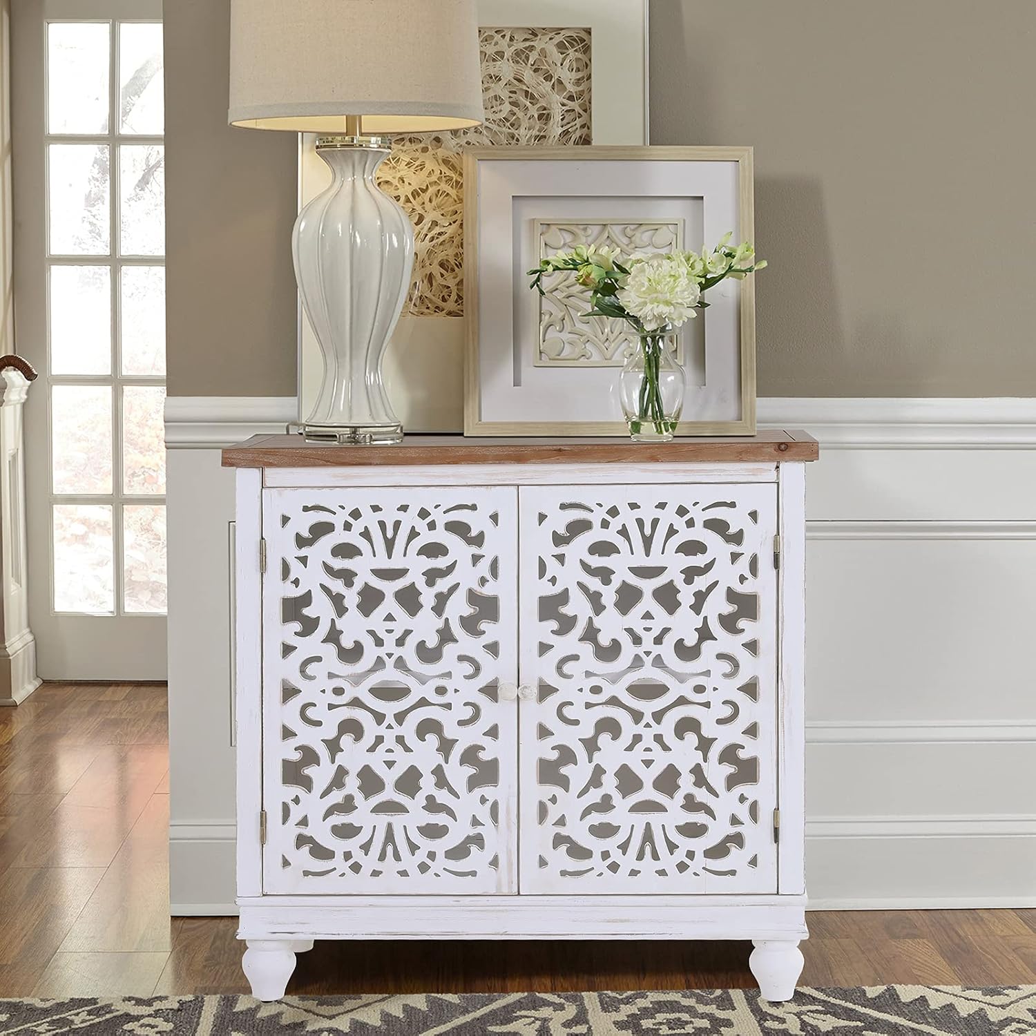 Grey 2 Doors Storage Cabinet with Drawer Buffet & Sideboard H61127