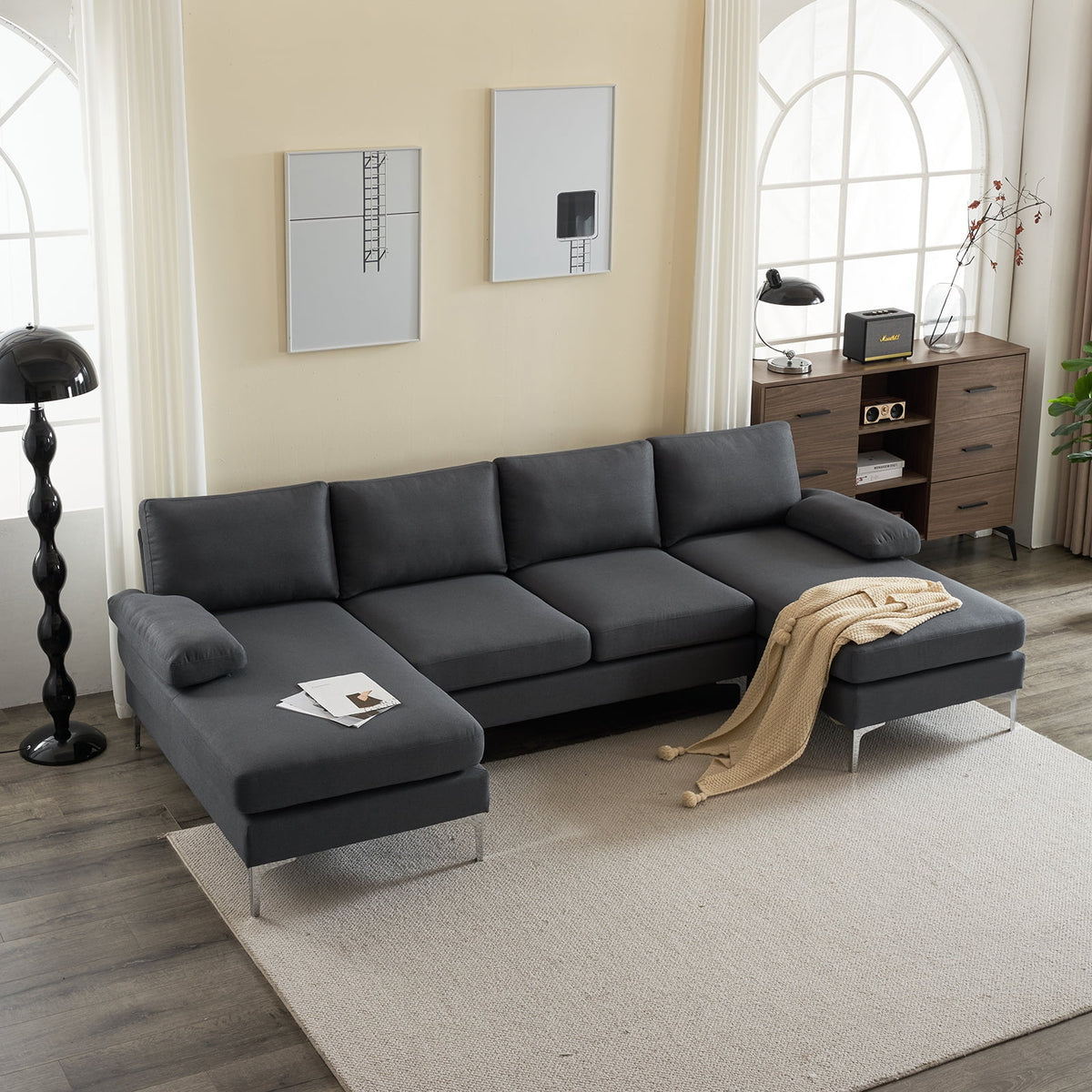 Dark Gray U-Shaped 4-Seat Modular Sofa K685