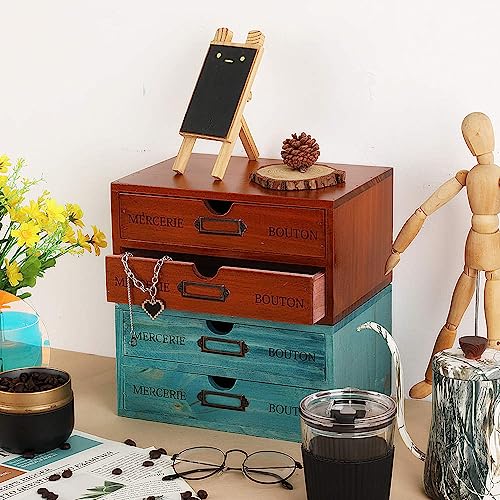 Blue 3 Drawer Wooden Storage Box N37654