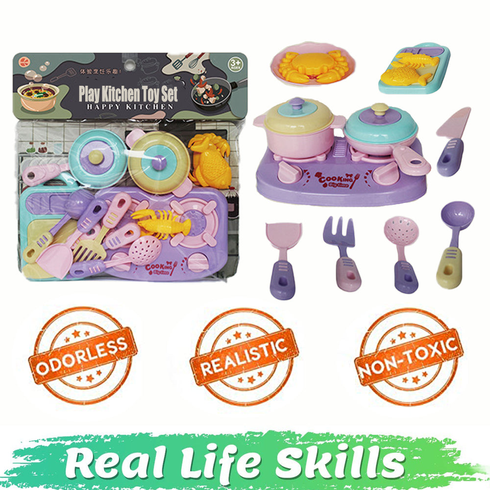 13Pcs Pretend Cooking Playset with Pot, Pan, Cooking Utensils and Play Food I170863