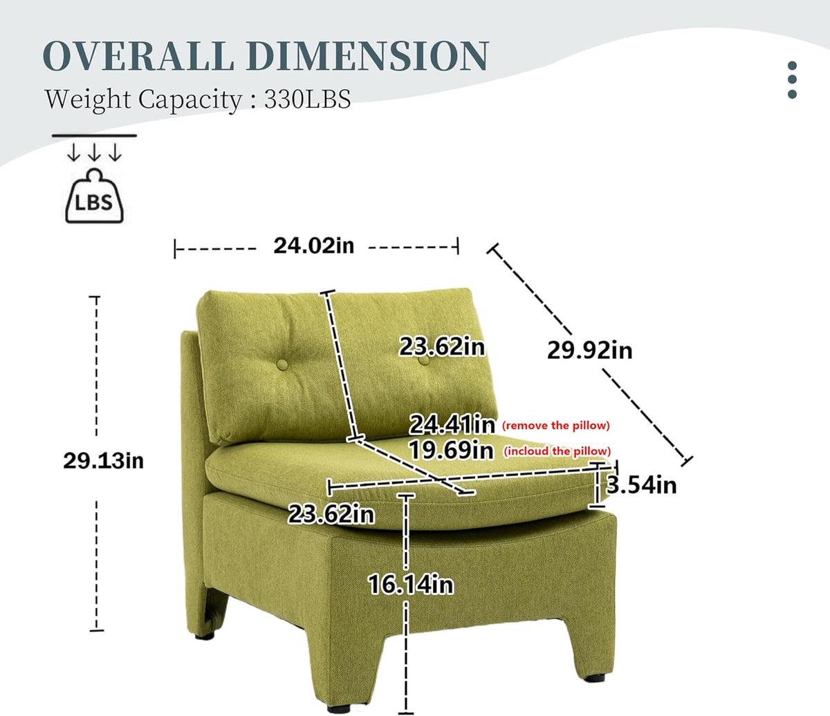 Olive Velvet Oversized Armless Chair O824642