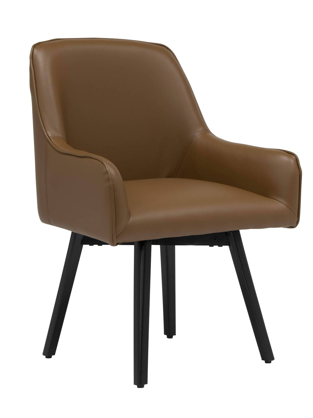 Caramel Brown Black Swivel Accent Chair with Arms Blended Leather Metal Legs P205
