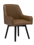 Caramel Brown Black Swivel Accent Chair with Arms Blended Leather Metal Legs P205