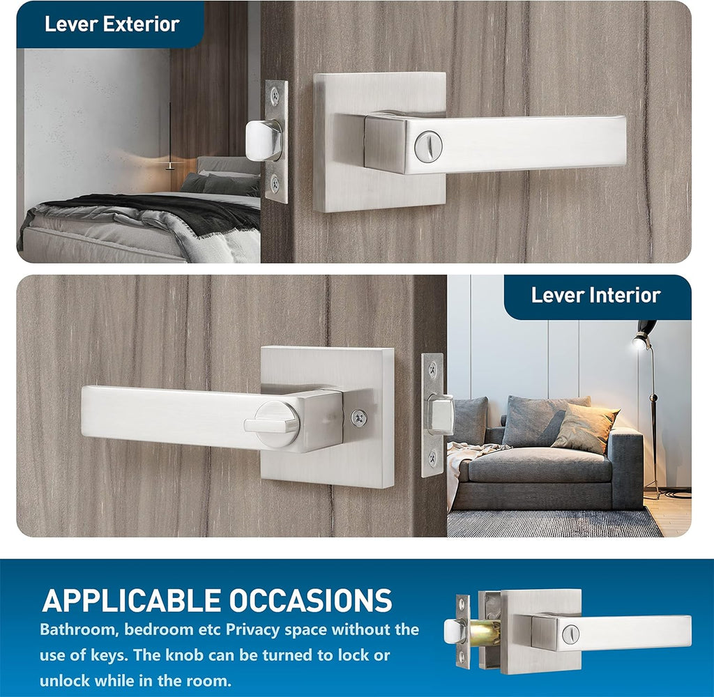 Satin Nickel Square Privacy Door Levers (2 Pack) M7872