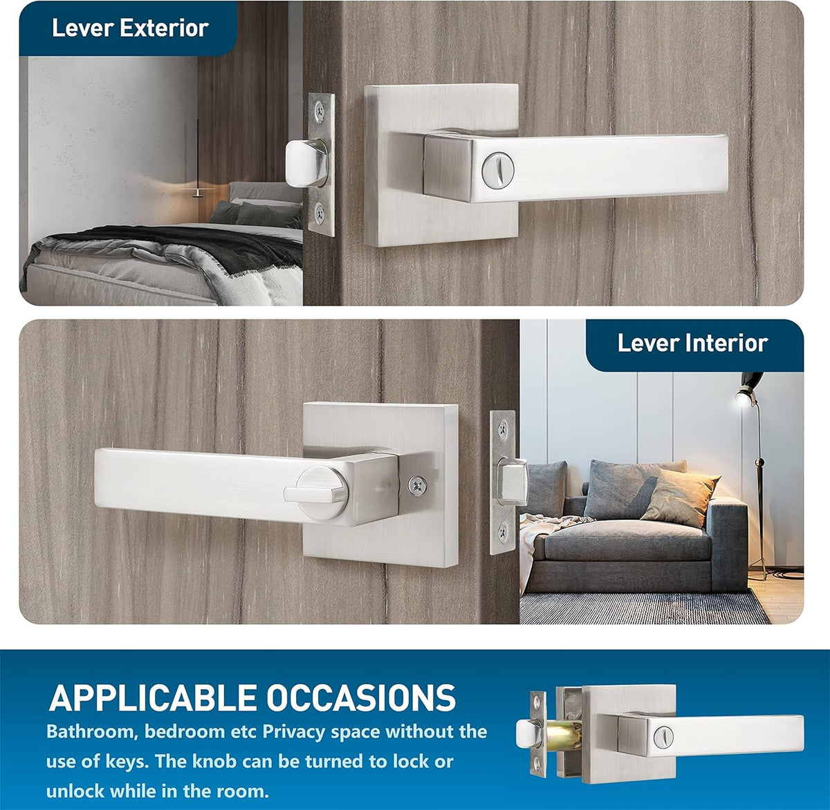 Satin Nickel Square Privacy Door Levers (2 Pack) M7872