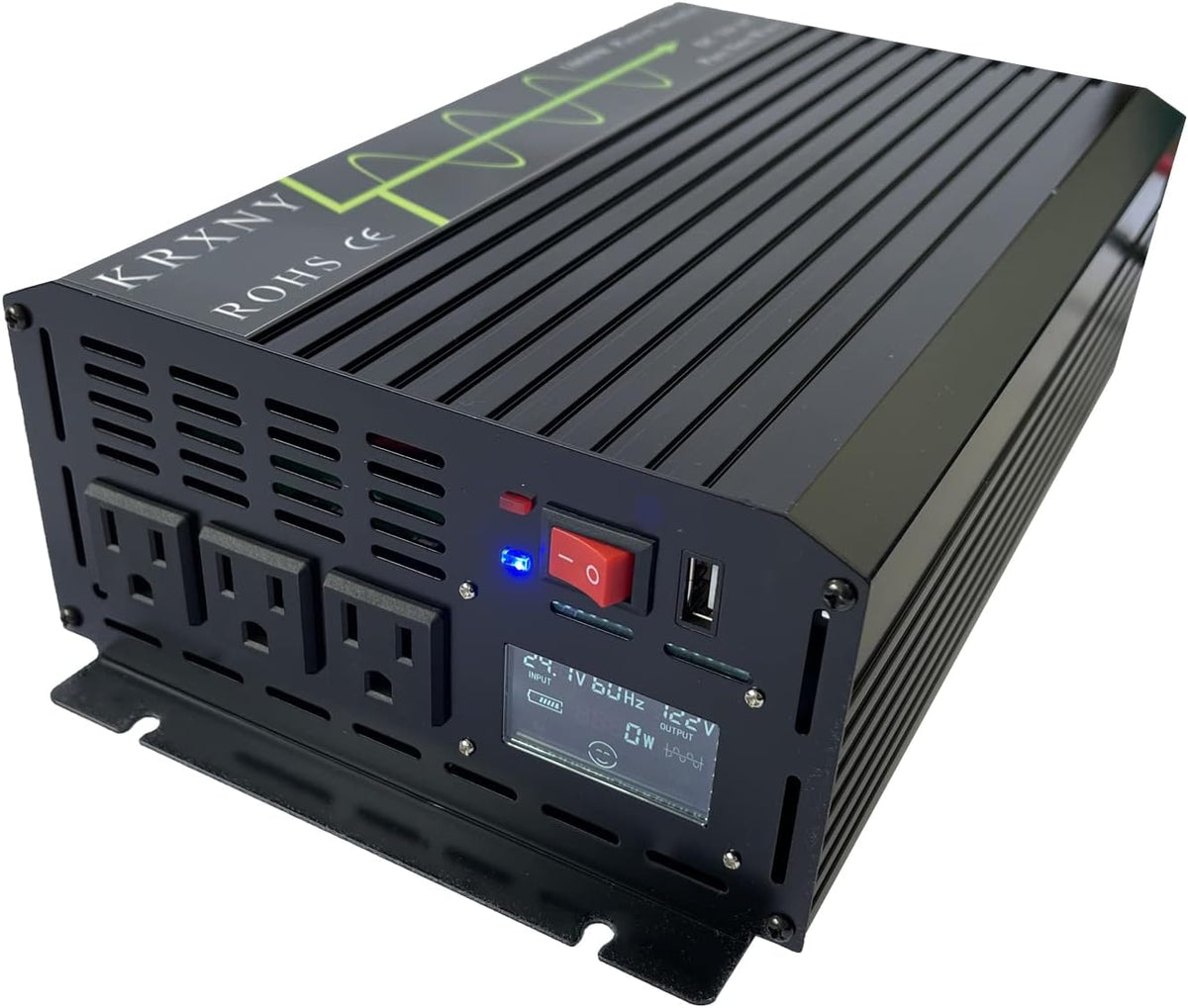 1000W Pure Sine Wave Power Inverter 24V DC to 120V AC 60HZ with USB LCD Display Y749749