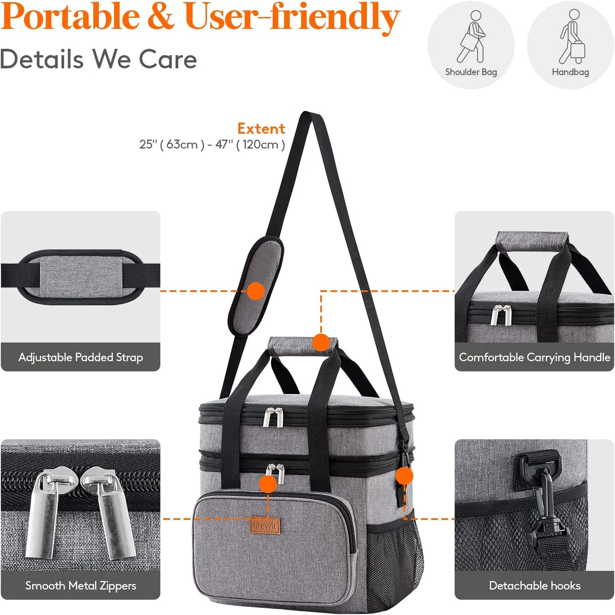 Grey Insulated Lunch Bag 21L V119