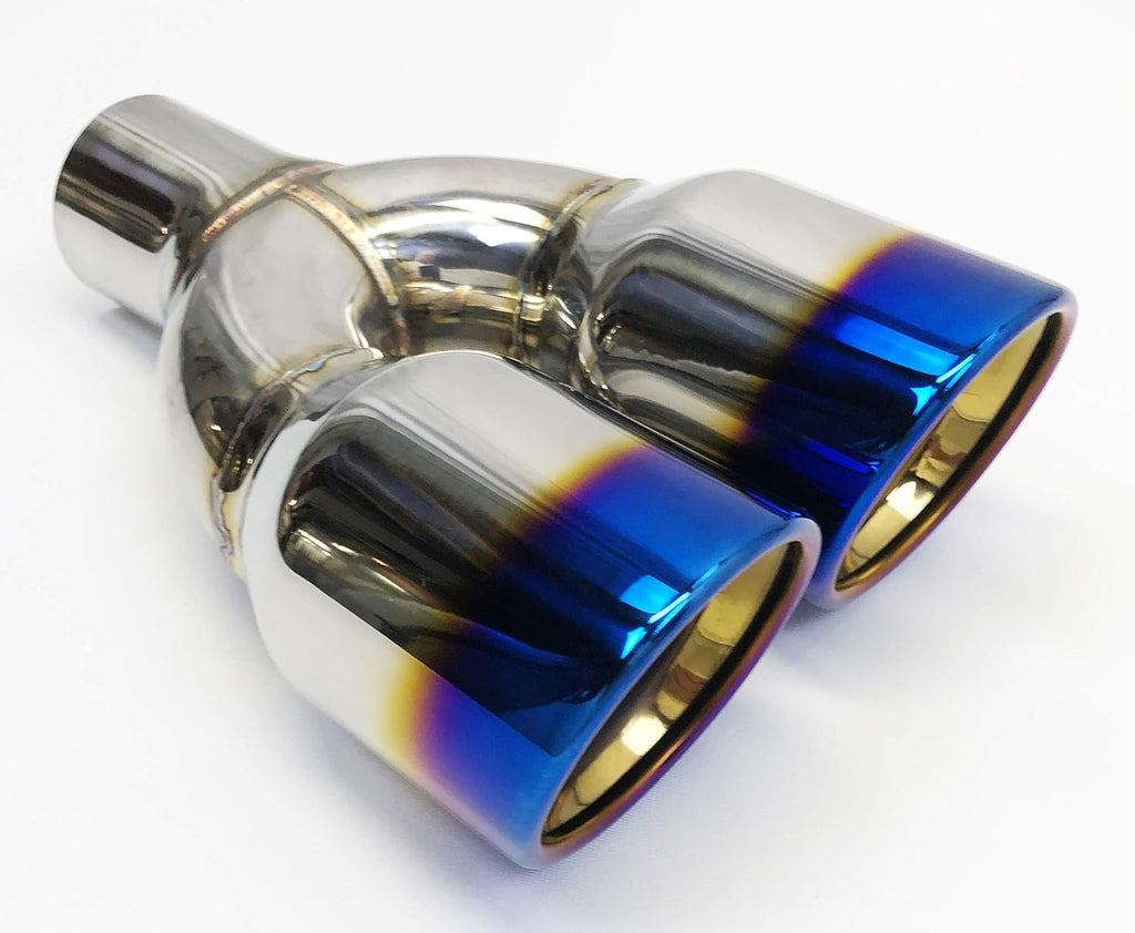 Exhaust Tip 2.25" Inlet 3.50" Outlet 9.50" long Dual Round Slant Stainless Blue Flame Pack of 2 K644
