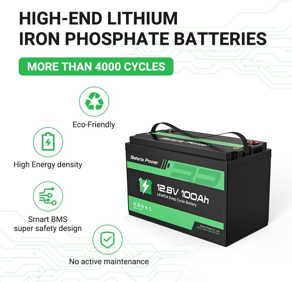 12V 100Ah LiFePO4 Deep Cycle Lithium Battery with Built-in BMS A22994