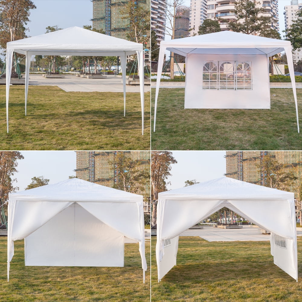 White 10x10ft Pop Up Canopy Tent with 4 Removable Side Walls Y89199