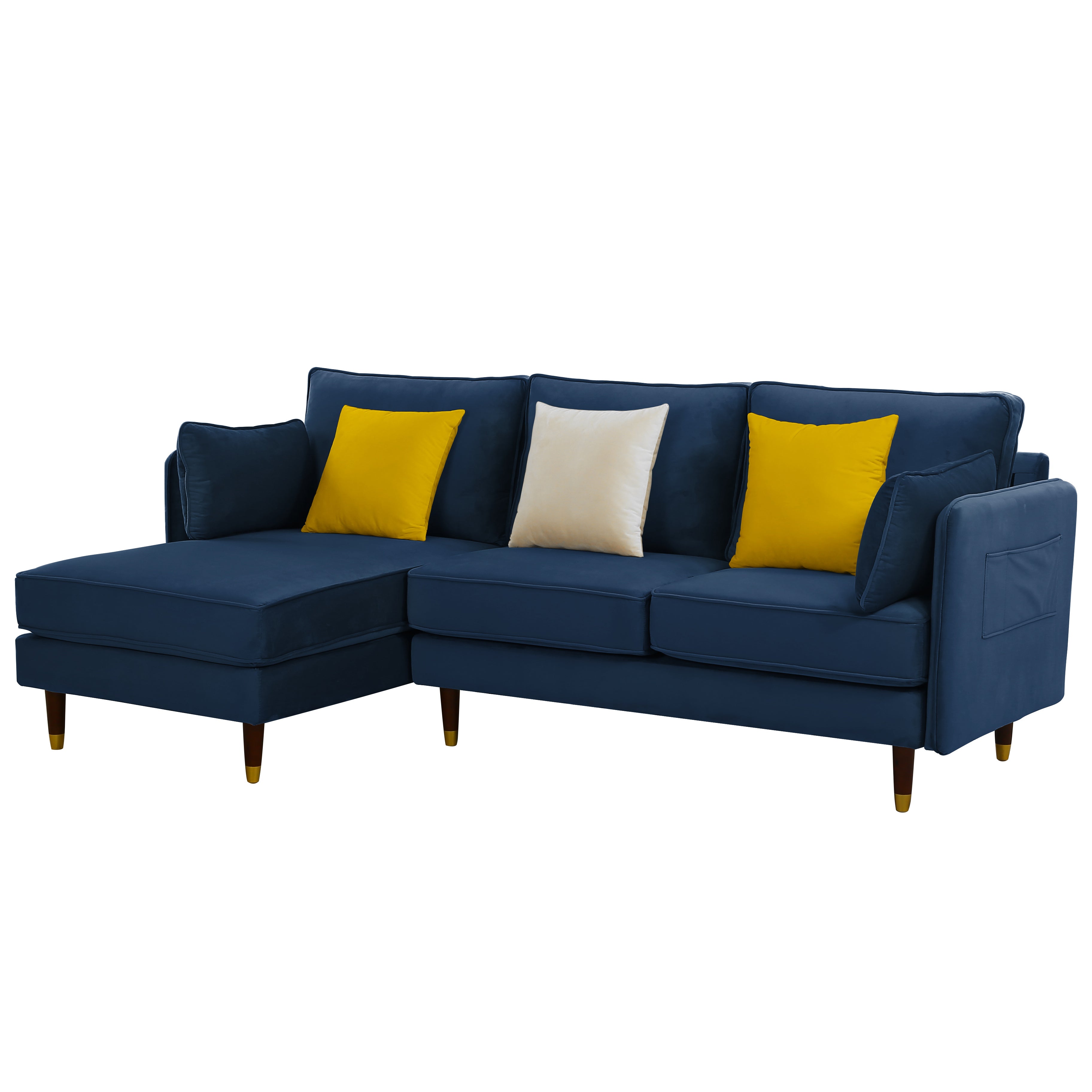 Blue Velvet L-Shaped Convertible Sectional Sofa L57560