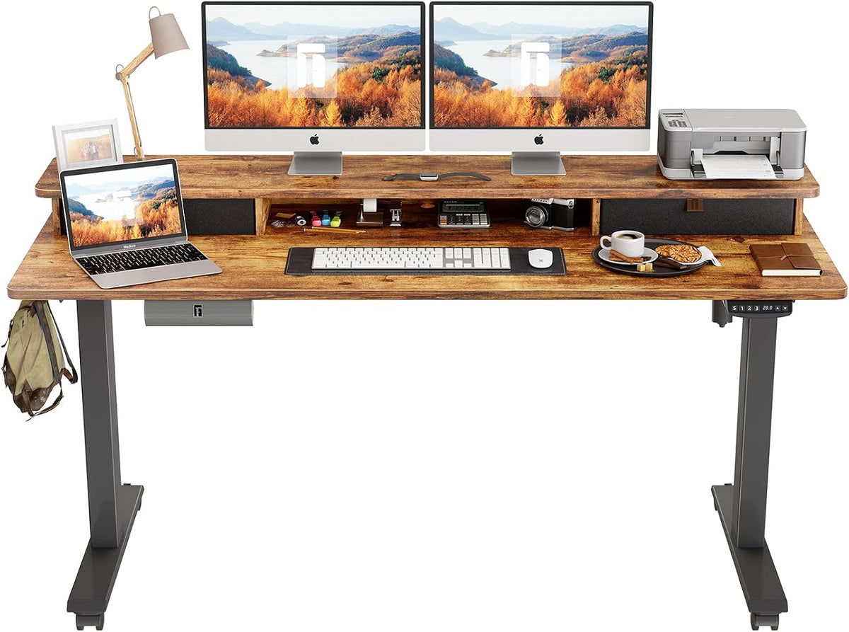 48 x 24 Inch Electric Standing Desk with Double Drawer and Storage Shelf A616
