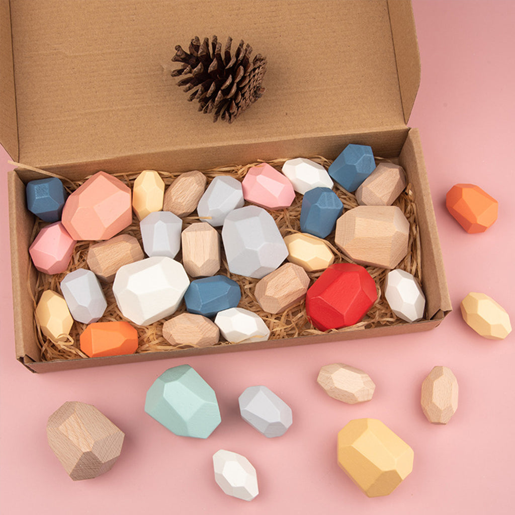 36Pcs Colorful Wooden Stacking Balancing Stones Z18397