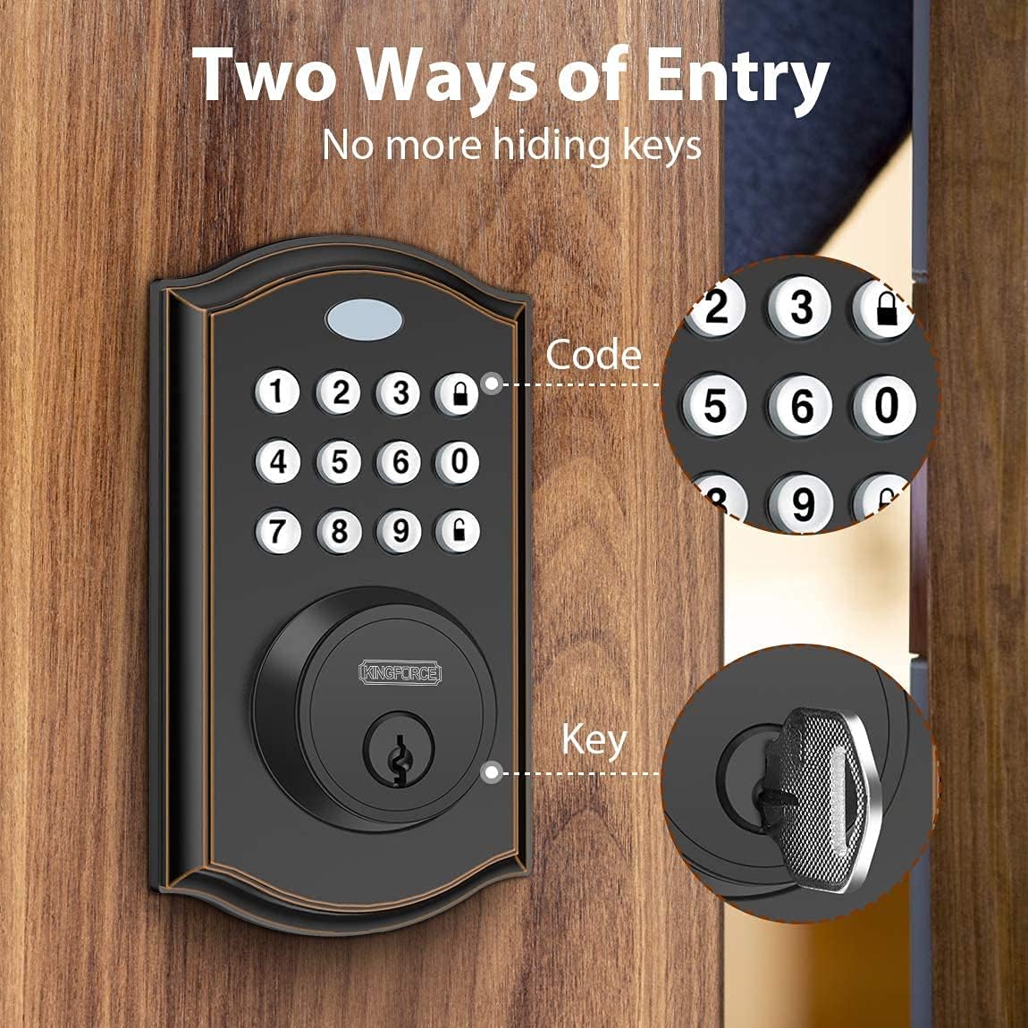 Keypad Deadbolt Lock, Keyless Entry Door Lock, Electronic Deadbolt, Black, Pack of 2 F892