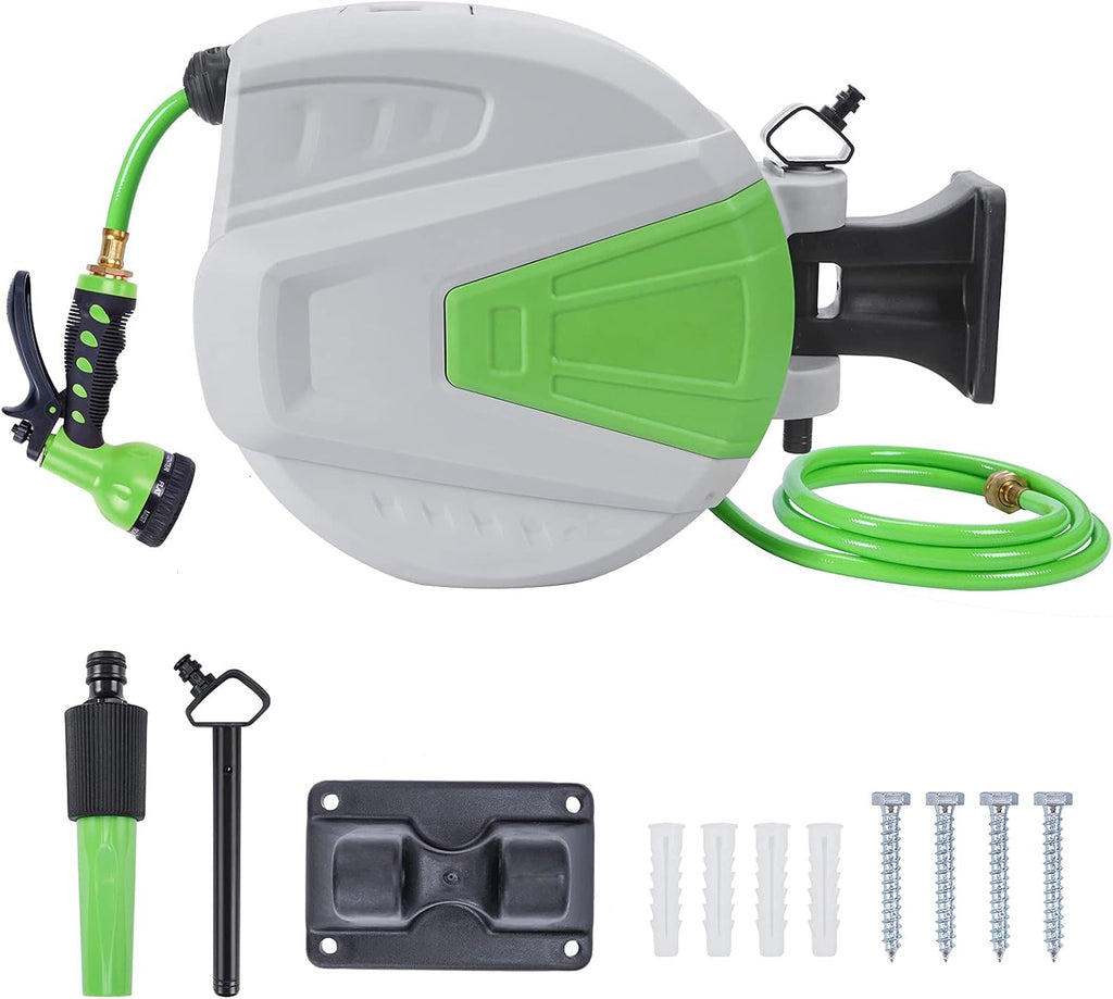 Black Wall Mounted Garden Hose Reel with Sprayer Nozzle X7454