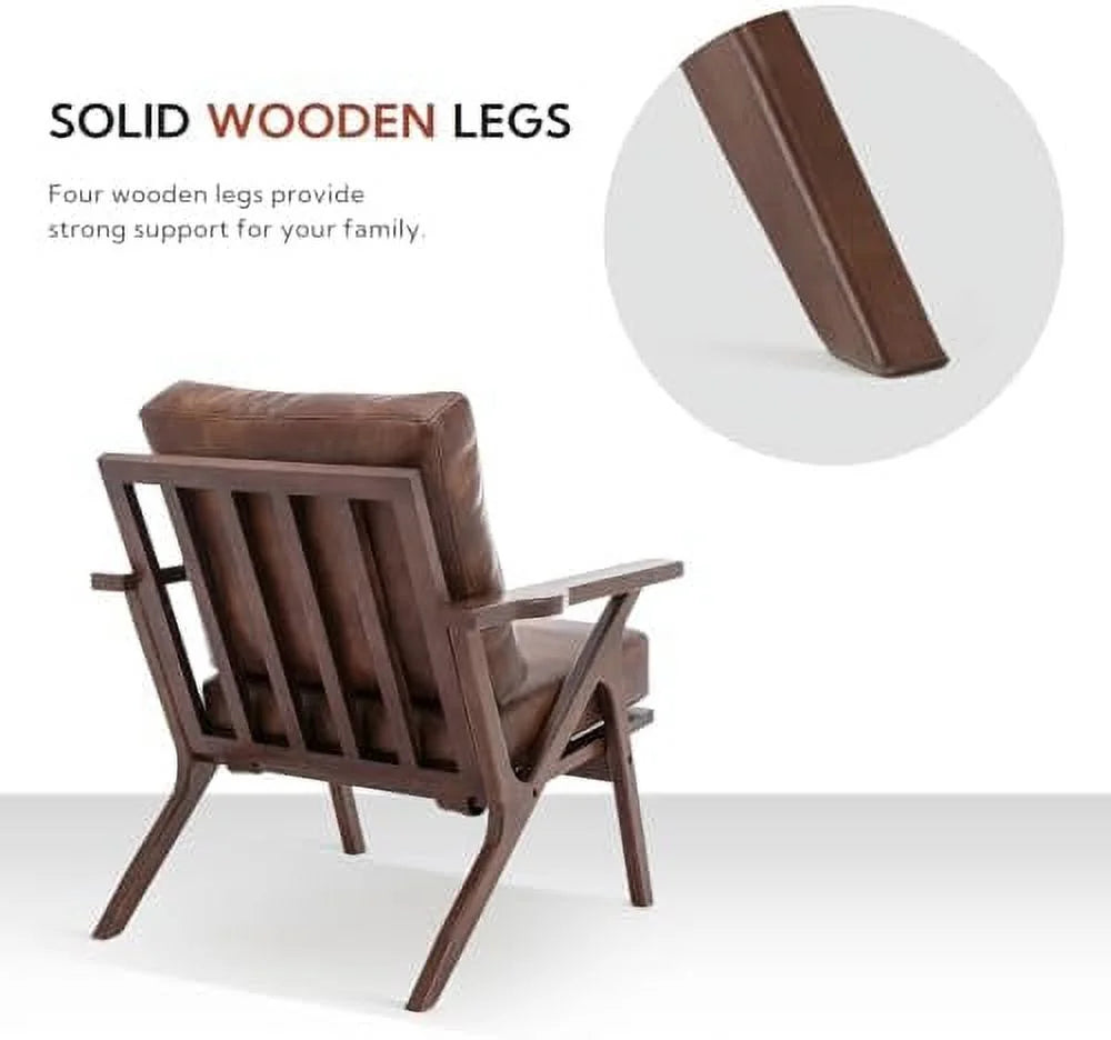 Brown Faux Leather Accent Chair with Wooden Frame O7826