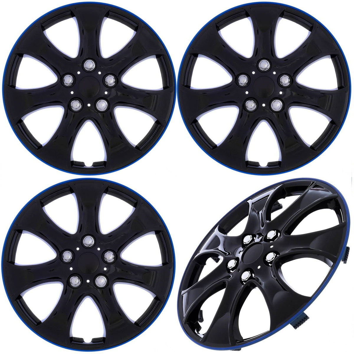 15 Shiny Black w/ Blue Trim Hub Caps Wheel Covers G39944
