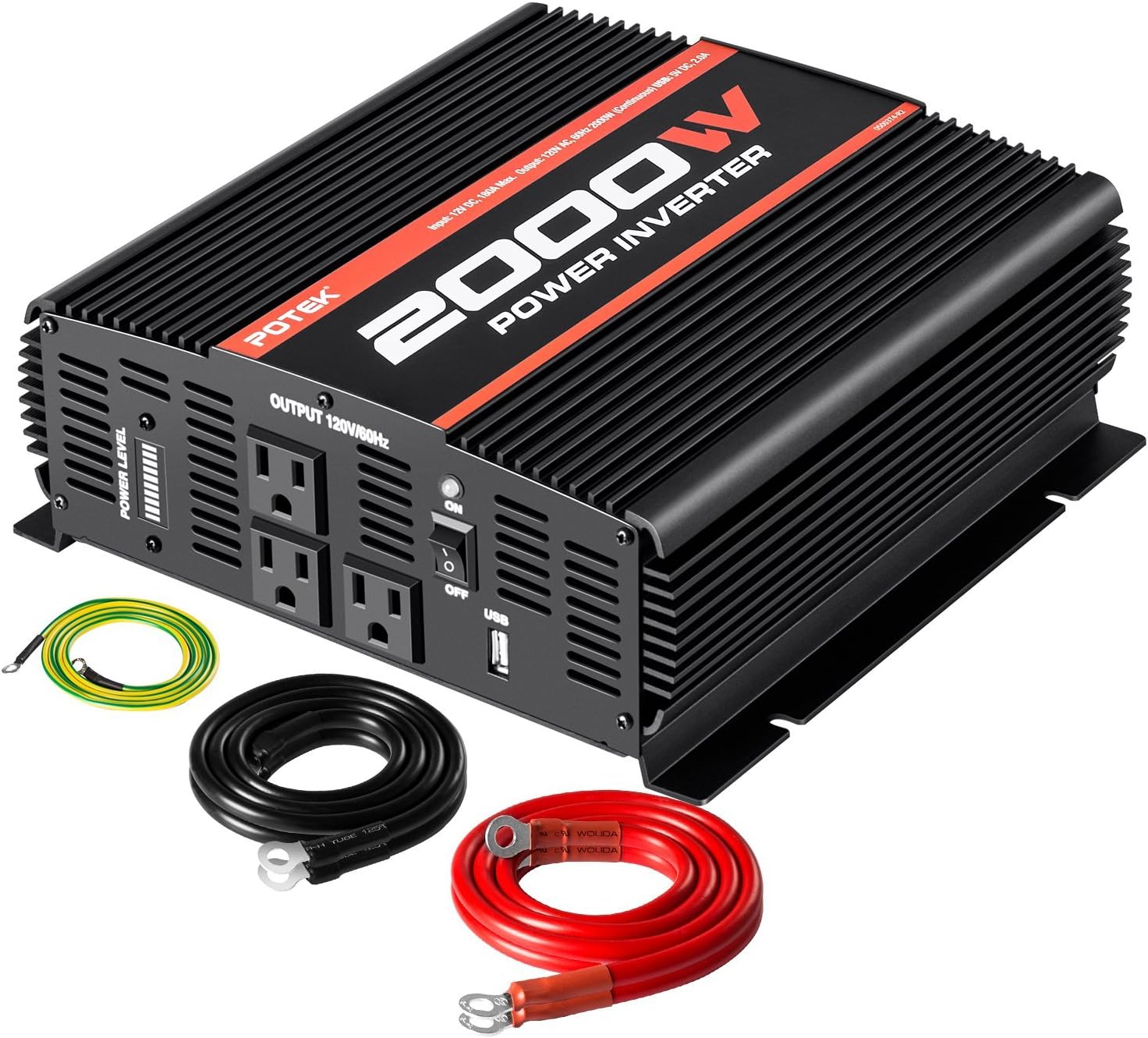 500W Power Inverter DC 12V to AC 110V Dual AC Charging Port and 2A USB Ports Pack of 2 W6592