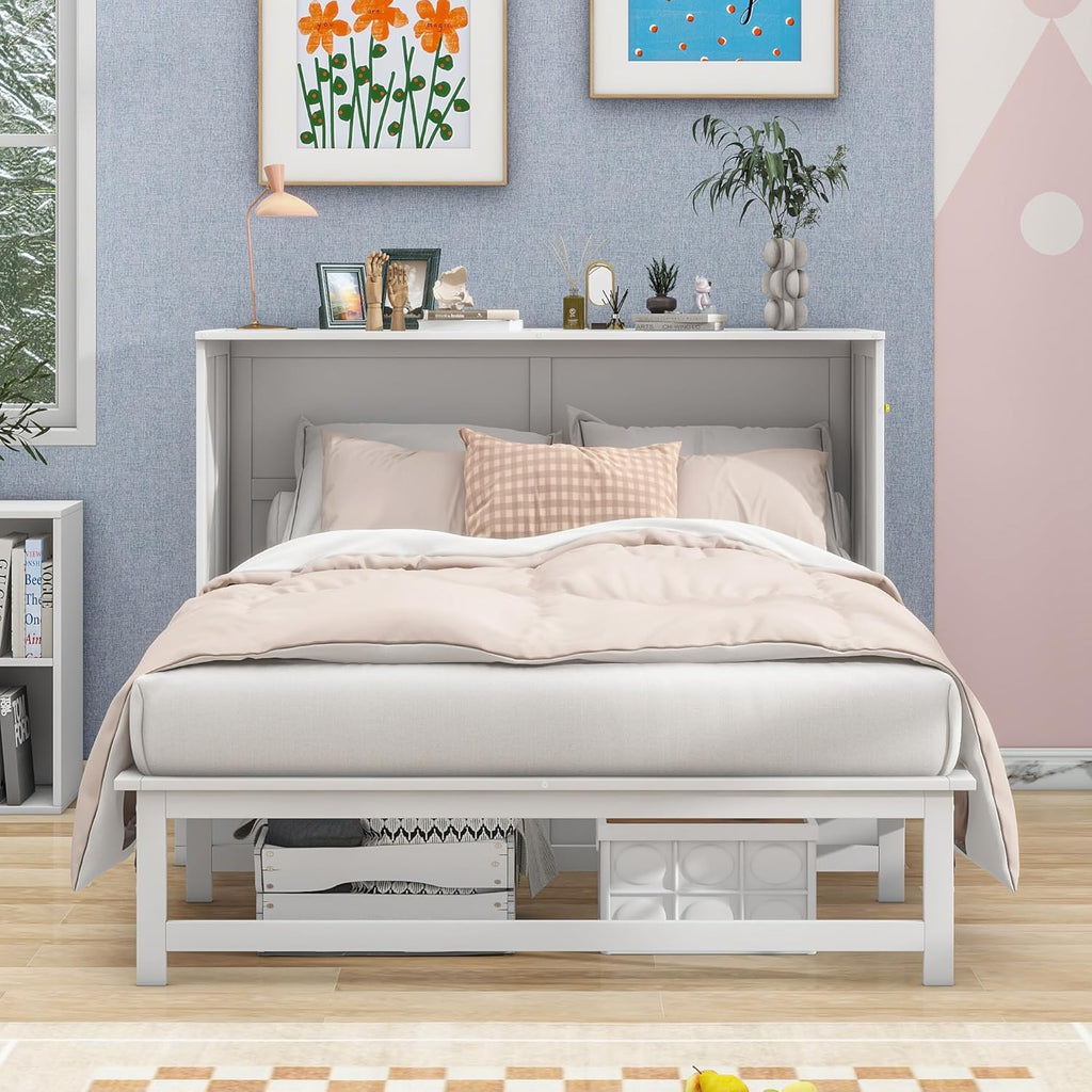 White Queen Murphy Bed Chest with Charging Station J31455