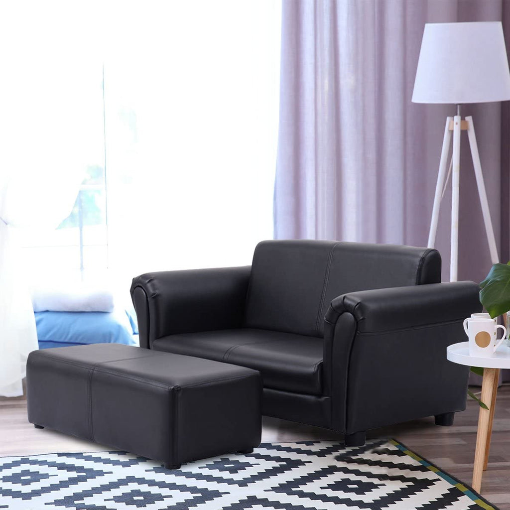 Black Upholstered Kids Sofa Set with Ottoman A13455