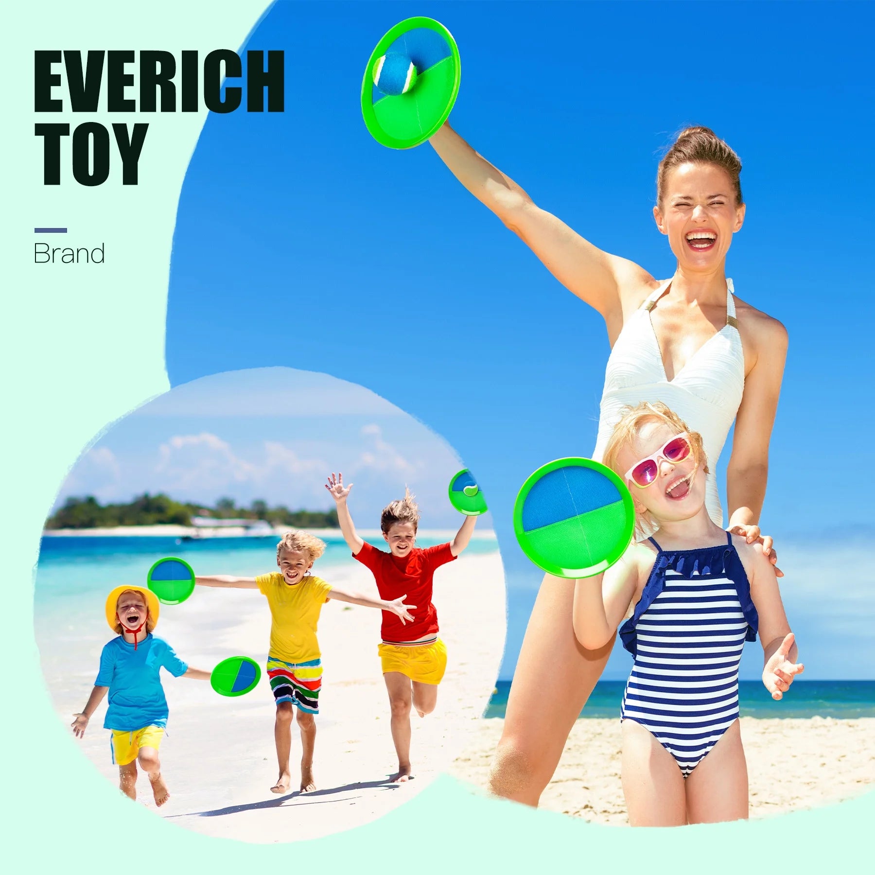 8 Inch Paddle Catch Games Toy (6 Rackets, 6 Balls, 1 Storage Bag) (Green/Blue) P1184