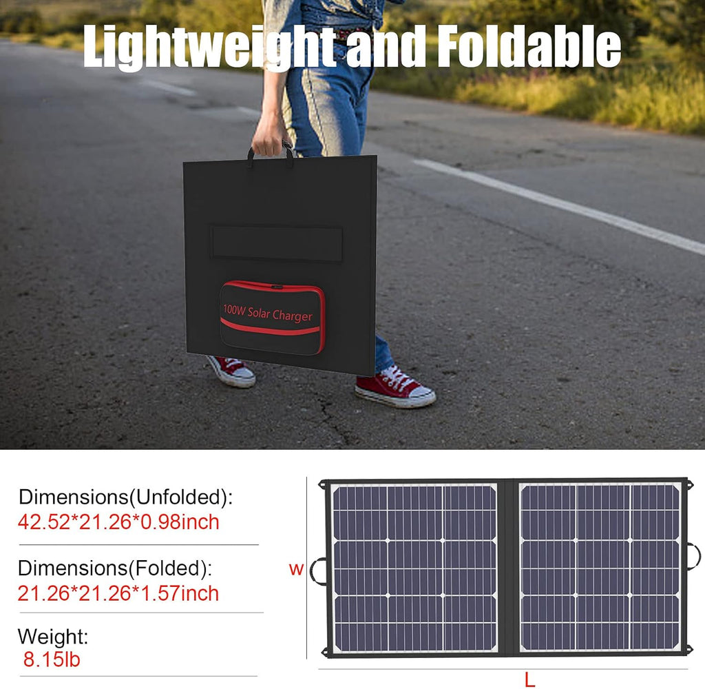 100W Foldable Solar Panel Charger with Dual USB & 18V DC Output IPX4 Waterproof T980