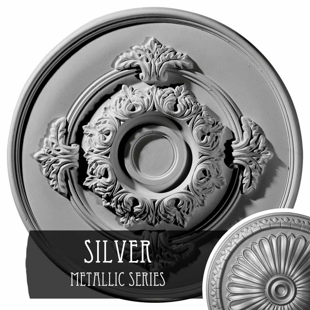13 3/4x22OD x 1x22P Hand-Painted Silver Ceiling Medallion V884