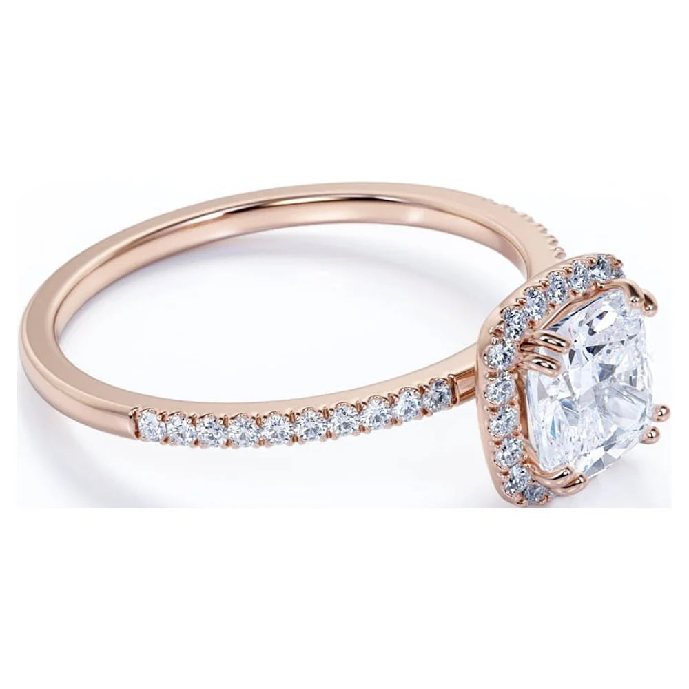 18k Rose Gold Over Silver Cushion Cut Moissanite Halo Engagement Ring U8535