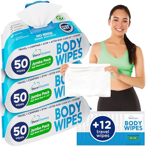 100 XL Shower Wipes + 8 Travel Bath Wipes, 9" x 12" Extra Thick Disposable Washcloths K939