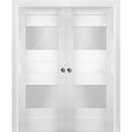 Sliding French Double Pocket Doors 36 x 96 inches Opaque Glass 2 Lites White Silk MDF Interior Doors P7504