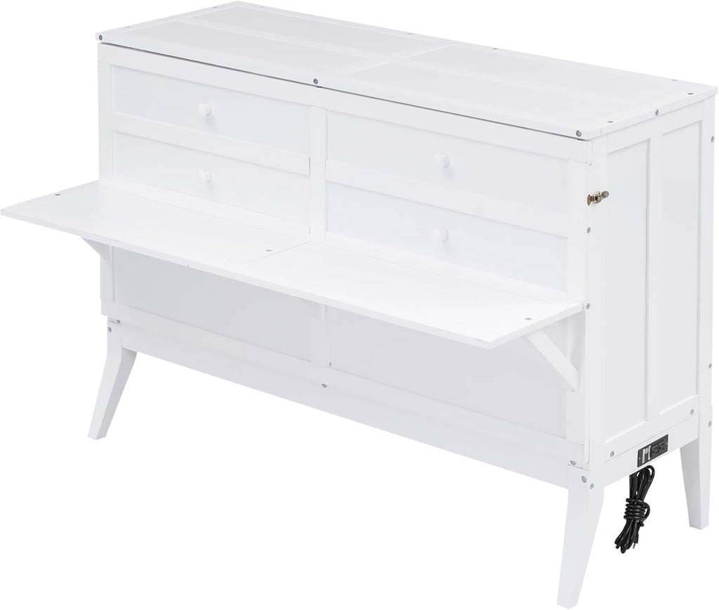 White Queen Murphy Bed Chest with Charging Station J31455