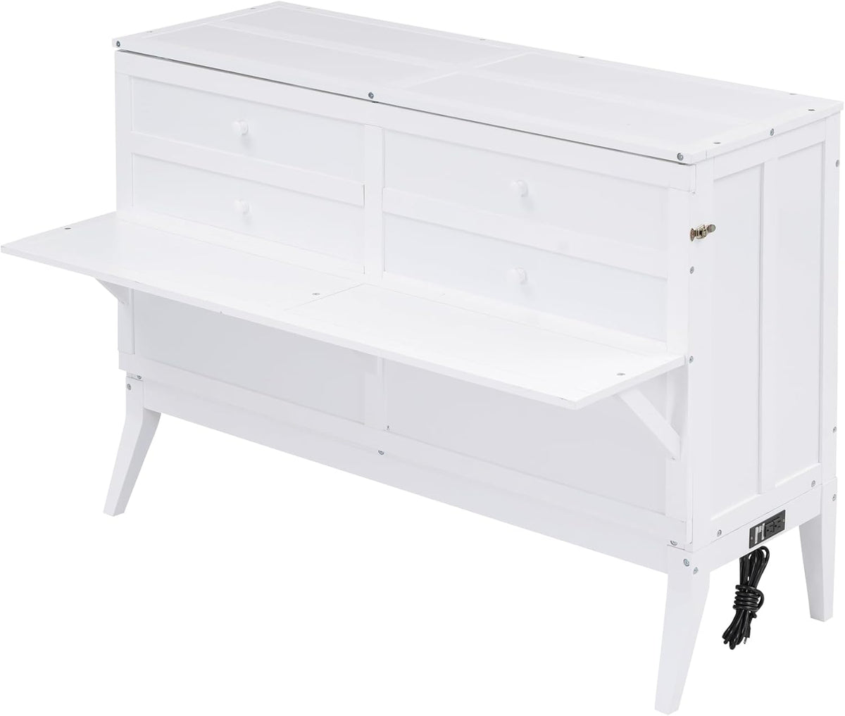 White Queen Murphy Bed Chest with Charging Station J31455