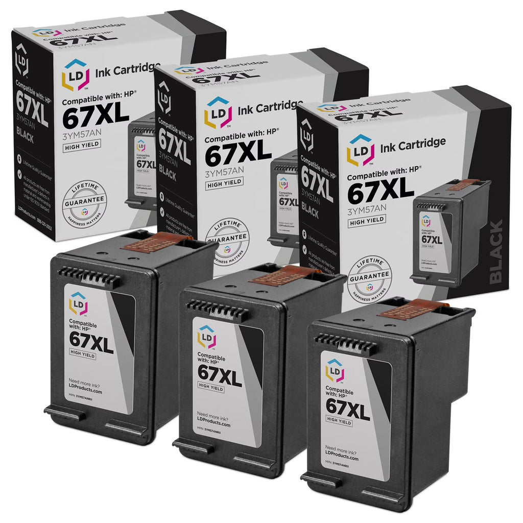 Black High Yield 3-Pack Remanufactured Replacement for HP 67XL E99931